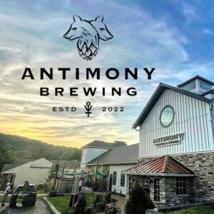 Antimony Brewing logo and building.