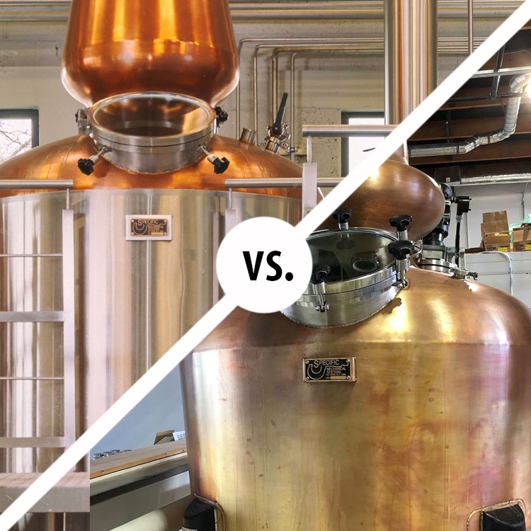 Copper distillery vs steel distillery tank.