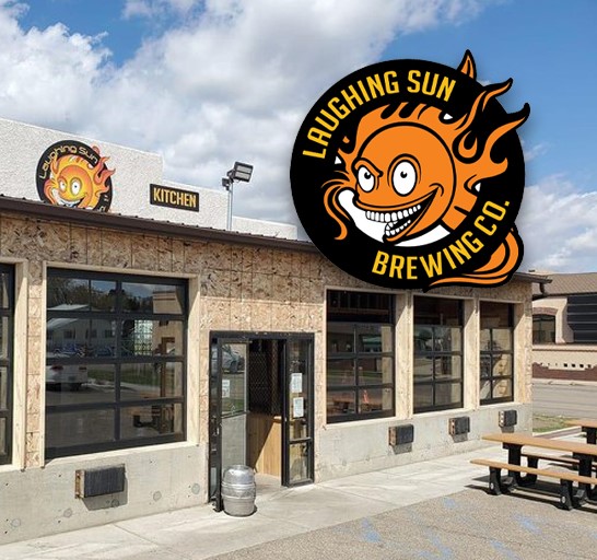 Laughing Sun Brewing Company logo and building.