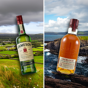 A bottle of Jameson and a bottle of Aberlour.