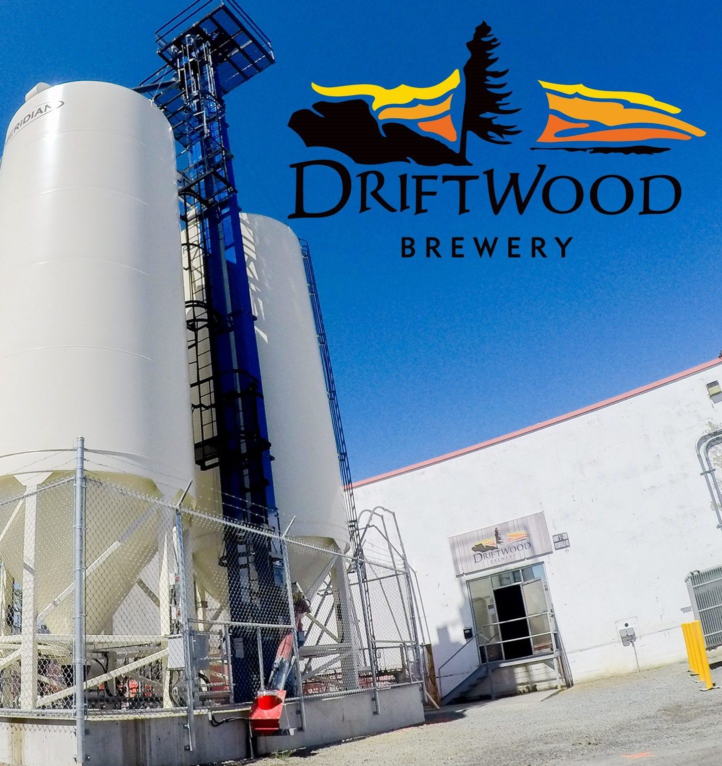 Driftwood Brewery logo and building.